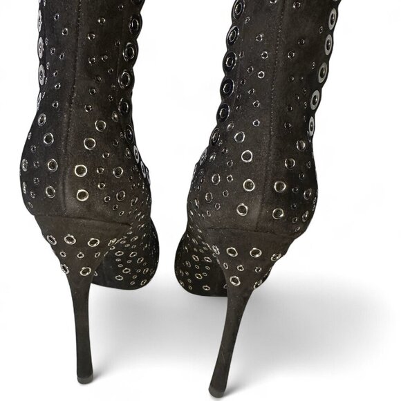 Alaia Women's Grommet Embellished Black Suede Mid Ankle Booties Size EU 37 NWOT - Picture 13 of 16
